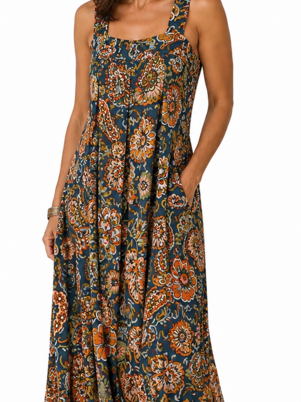 MSK Teal Maxi Dress with Rust Floral Print
